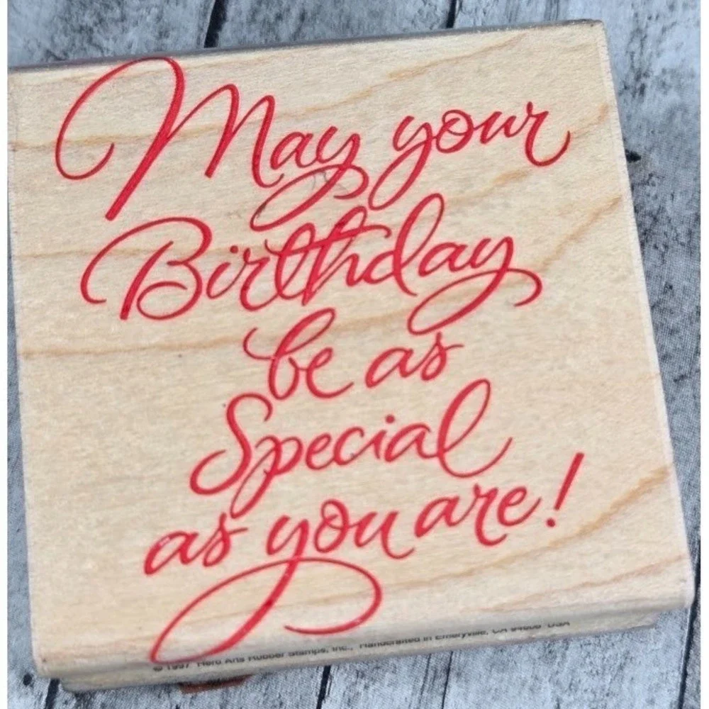 Hero Arts Special Birthday F456 Script Wishes Rubber Stamp Wood #O118